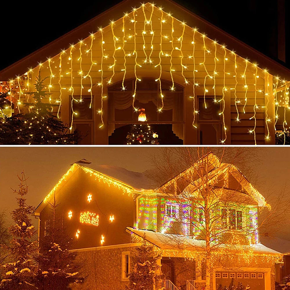 10.8M Christmas Lights Outdoor Curtain Fairy Lights 72 Drops New Year Decoration LED Icicle Lights+5M Lead Wire String Lights