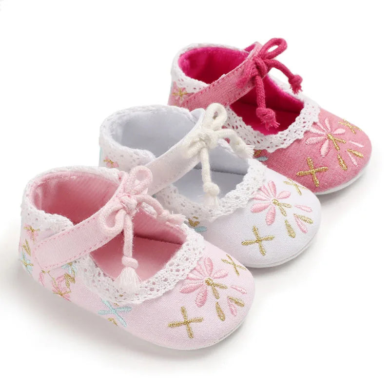 Flower Embroidery Baby Girl Shoes Cotton Non-slip