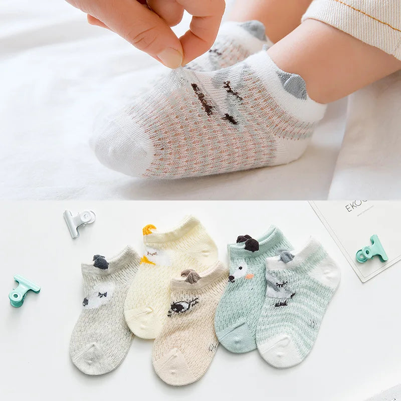 5 Pairs/lot Summer Cartoon Animal Kids Socks summer Thin Breathable Cotton Mesh Baby Socks Toddler Girls Boat Socks for 0-5Year