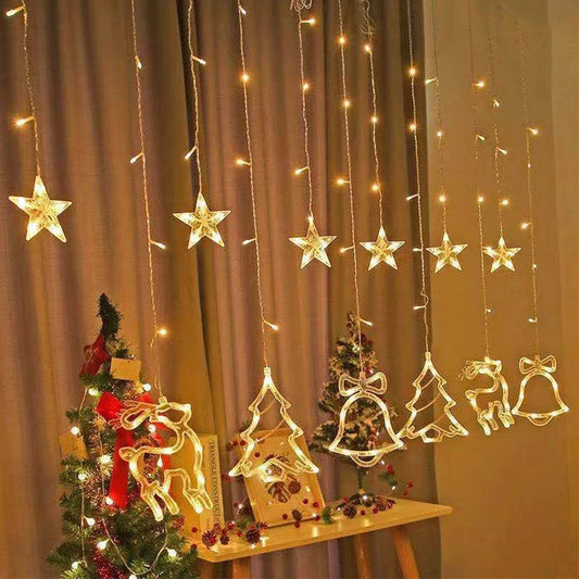 Led Christmas Lights Star Deer Bells Tree Garland Fairy Curtain String Light for  New Year Party