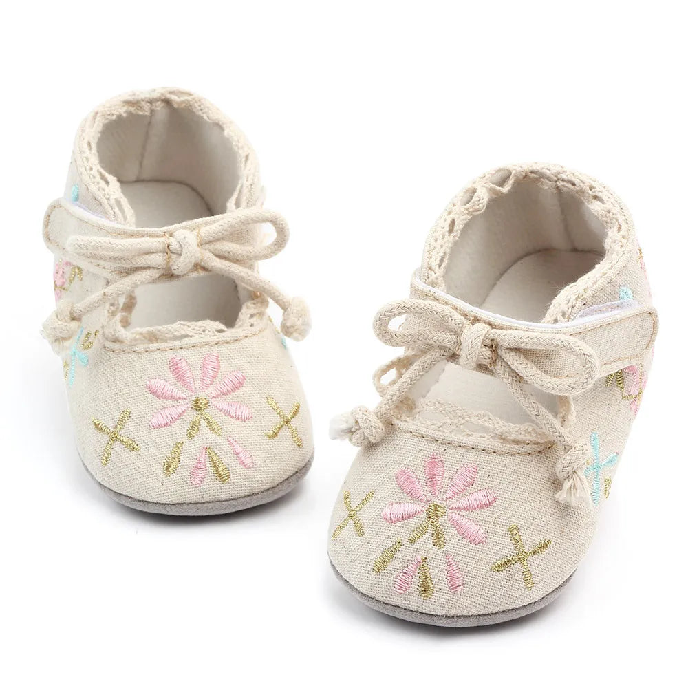 Flower Embroidery Baby Girl Shoes Cotton Non-slip