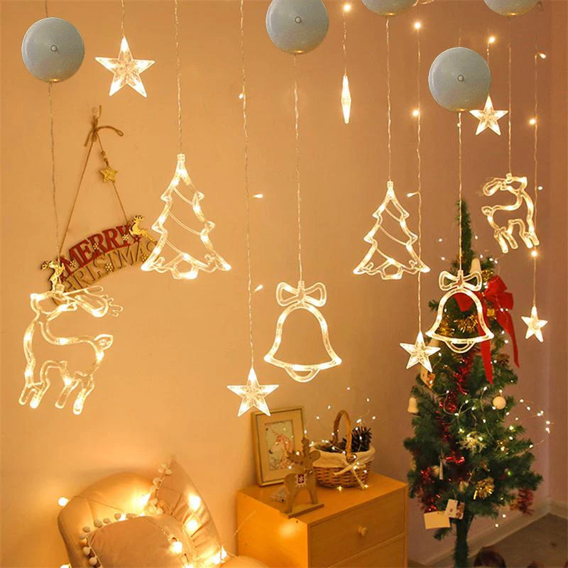 Christmas LED Light Snowflake Santa Deer Hanging Sucker Lamp Window Ornaments Decoration for Home