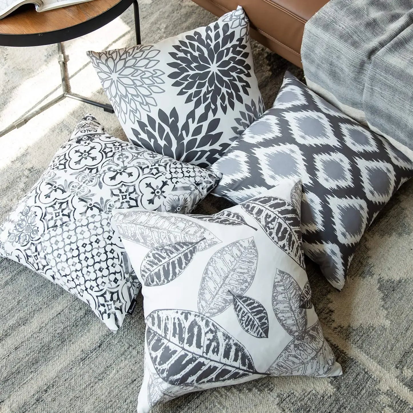 Gray  flower leaf linen sofa cushion covers 40x40 50x50 60x60 45x45