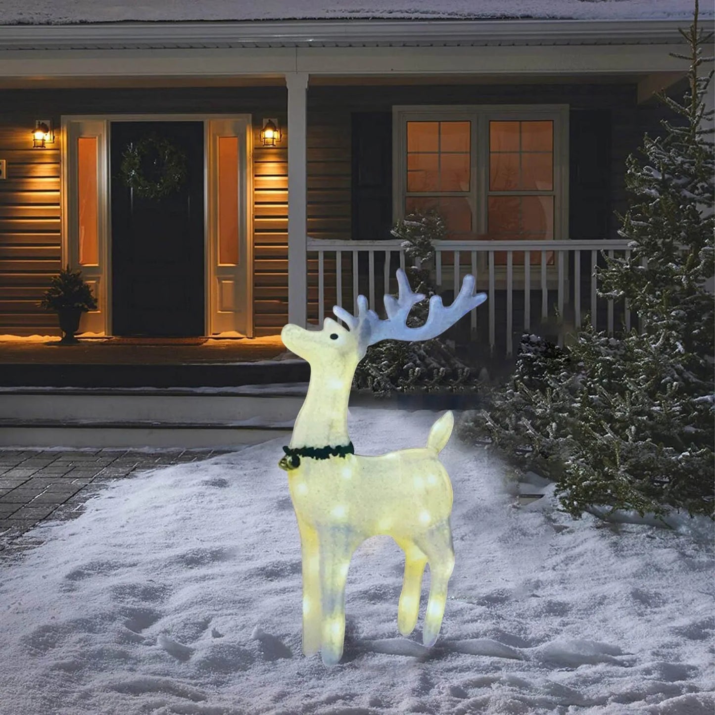 Christmas Reindeer Outdoor Decorations, Lighted Reindeer With Scarf Yard Decorations Deer Christmas Decor for Lawn Porch Garden