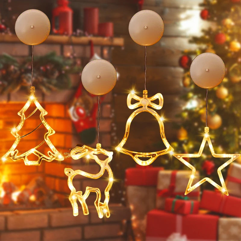 Christmas LED Light Snowflake Santa Deer Hanging Sucker Lamp Window Ornaments Decoration for Home