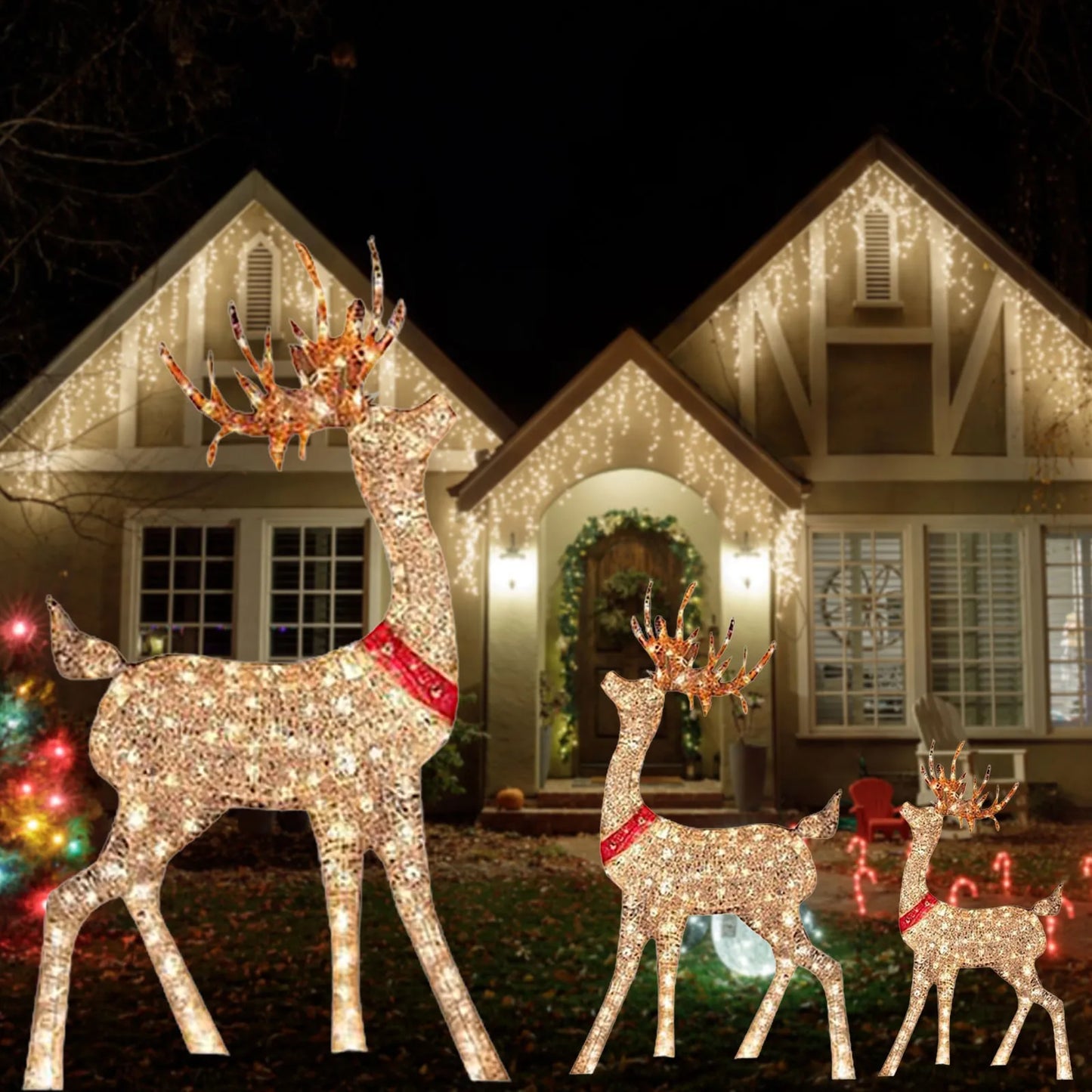 Lighted Christmas Deer Sleigh Outdoor Yard Decoration Winter Decoration For Front Yards