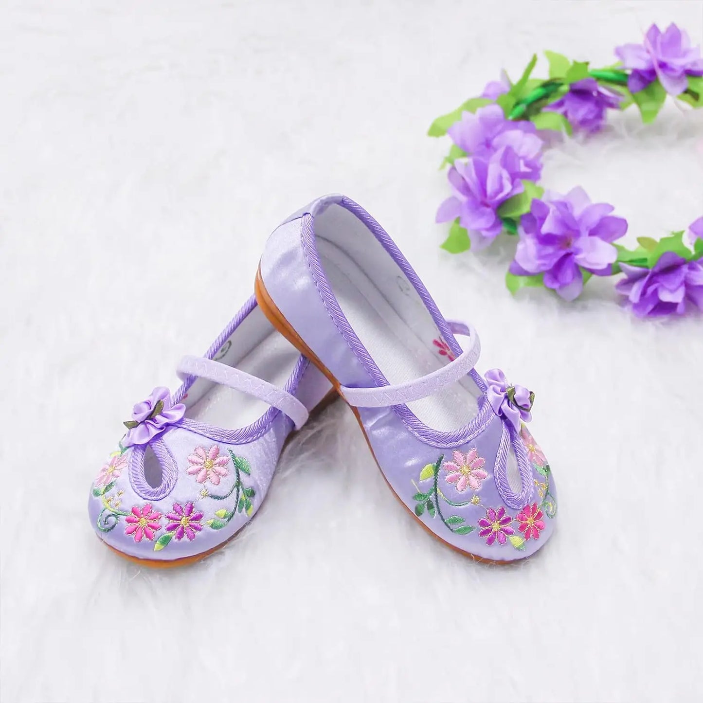 Kids Girl Shoes Dress Up Floral Flats Embroidery Wear Comfortably Chinese Style Children's Baby Shoes Protective Foot Size 25-34