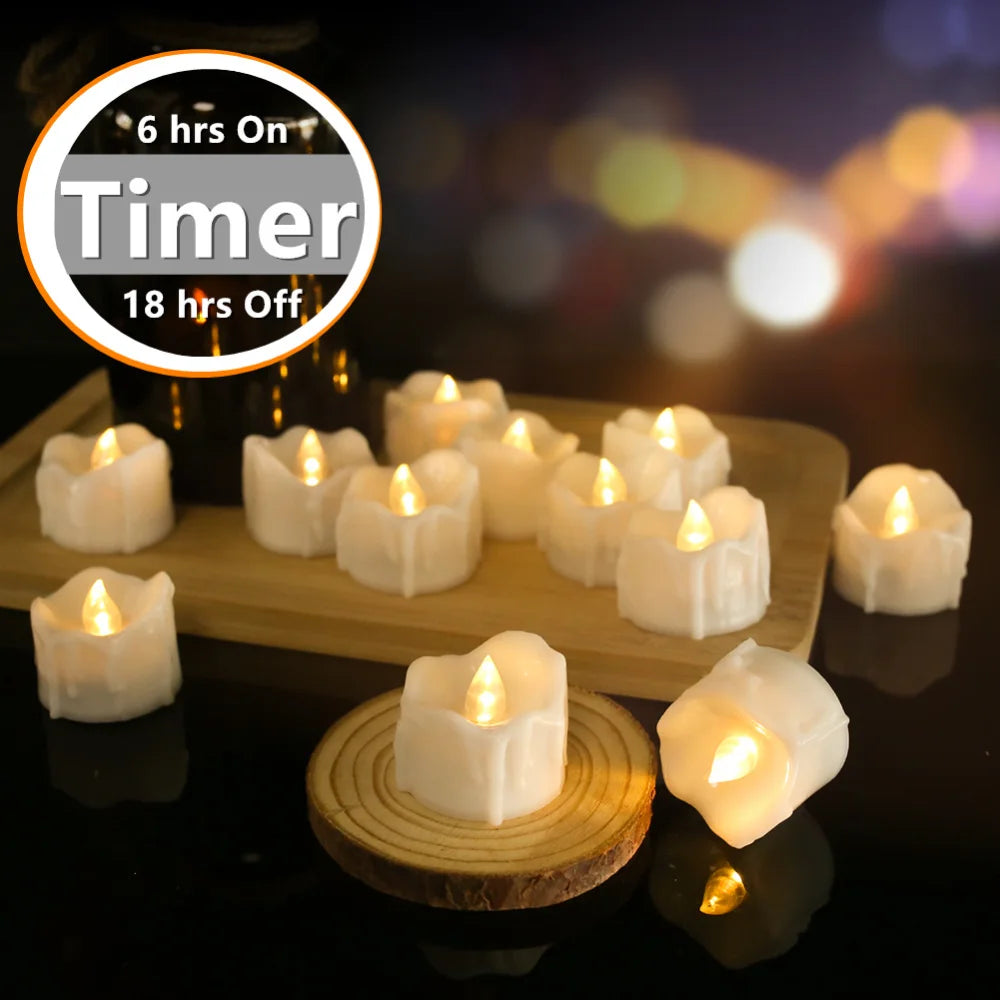 Flameless Flickering Tea Lights With Auto Timer