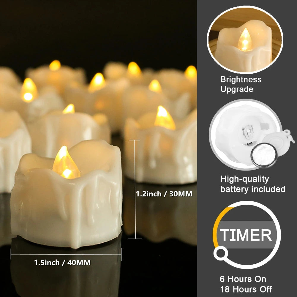 Flameless Flickering Tea Lights With Auto Timer